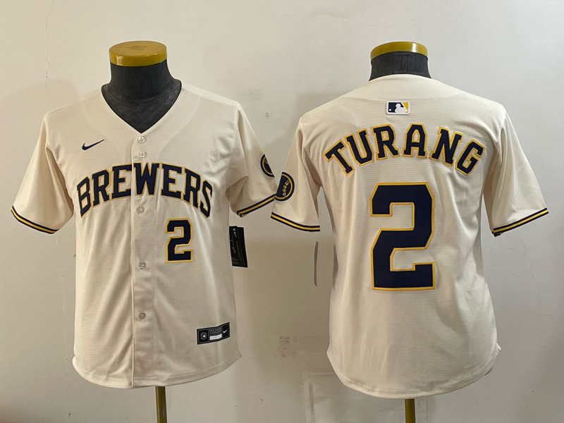 Youth 2026 Milwaukee Brewers #2 Turang cream Game Nike MLB Jersey 0918004